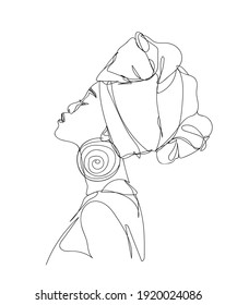 Abstract portrait of young African woman in minimalistic modern style. Line drawing. -  Vector illustration
