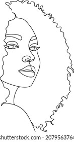 Abstract portrait of young African woman in minimalistic modern style. Line drawing. - Vector illustration