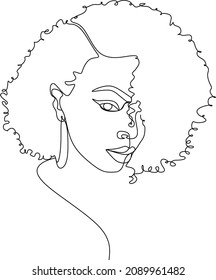 Abstract portrait of young African woman in minimalistic modern style. Line drawing. - Vector illustration