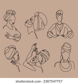 Abstract portrait of young African woman in minimalistic modern style. Line drawing. - Vector illustration