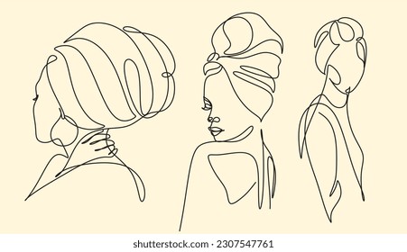 Abstract portrait of young African woman in minimalistic modern style. Line drawing. - Vector illustration