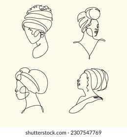 Abstract portrait of young African woman in minimalistic modern style. Line drawing. - Vector illustration