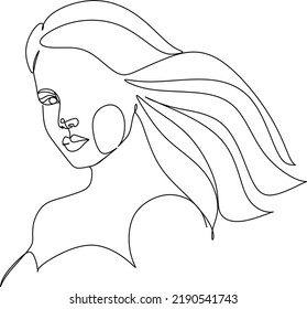 Abstract portrait of young pretty woman. Continuous one line drawing isolated on white. Vector illustration in simple modern style.