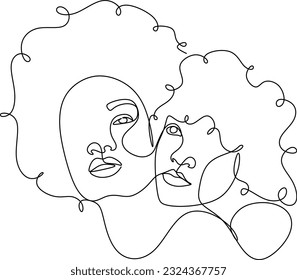 Abstract portrait of young pretty woman. Friends, sisters or couple. Continuous one line drawing isolated on white. Vector illustration in simple modern style.