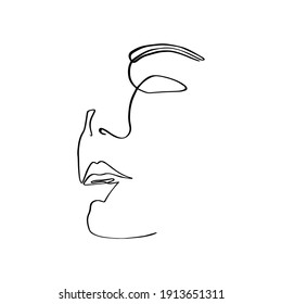 Abstract portrait of a young woman is drawn by one line. Minimalistic contour silhouette. Vector illustration isolated on white background.