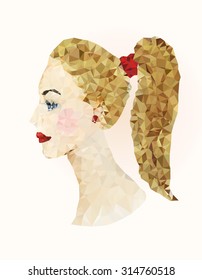 Abstract portraits of blond women with ponytail. Low-poly style illustration. Vector