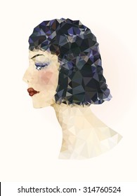 Abstract portraits of brunette women. Low-poly style illustration. Vector