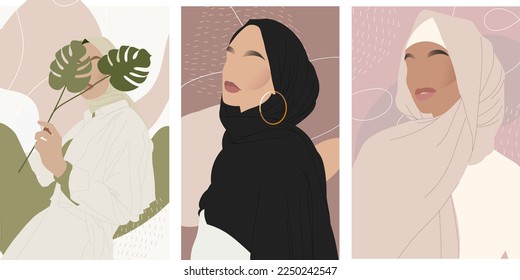 Abstract portraits of international women in hijab muslim female. Vector graphic of world hijab day good for world hijab day celebration. Minimalist vector illustration 