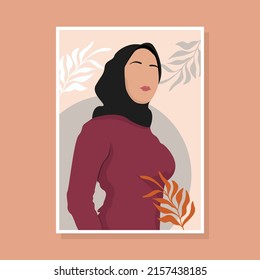 abstract portraits women in headscarf muslim faceless female. minimalist vector illustration