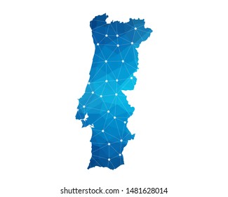 Abstract Portugal Map geometric rumpled triangular low poly style gradient graphic on white background , line dots polygonal design for your . Vector illustration eps 10