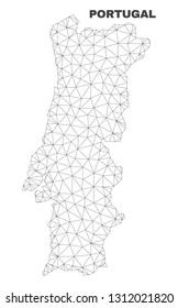 Abstract Portugal map isolated on a white background. Triangular mesh model in black color of Portugal map. Polygonal geographic scheme designed for political illustrations.