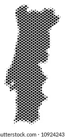 Abstract Portugal map. Vector halftone territorial scheme. Cartographic dotted composition. Schematic Portugal map is created of regular circle element grid.