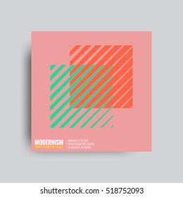 Abstract Posers. Backgrounds in Retro Swiss Flat Style. Isolated Figure, Geometric Shape, Logo for Covers, Posters, Flayer Designs. Vector Electric Color Illustration Golden Green, Pink