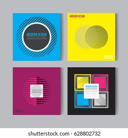 Abstract Posers Set. Art Graphic vector Backgrounds in Retro Swiss Flat Style. Isolated Figure, Shape, Icon, Logo for Covers, Placards, Posters, Flyers, Banner Designs