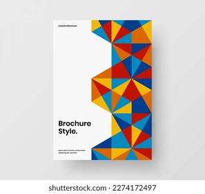 Abstract postcard A4 design vector concept. Colorful geometric hexagons booklet layout.