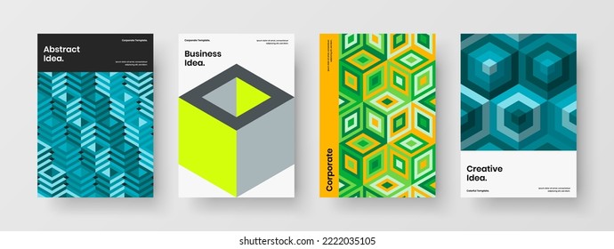Abstract postcard A4 vector design template composition. Premium mosaic hexagons magazine cover concept bundle.