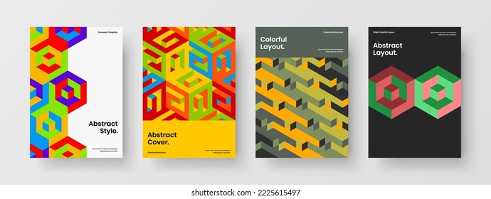Abstract postcard A4 vector design concept bundle. Colorful geometric shapes annual report illustration collection.