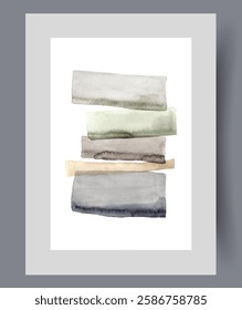 Abstract postcard with asymmetrical geometric shapes located on top of each other. Watercolor poster with geometric composition of figures in pastel colors for interior design of stylish apartment