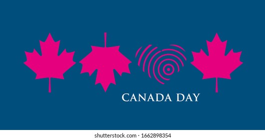 Postal abstracta para el Día de Canadá hojas de arce rojo y un corazón sobre fondo azul 