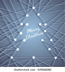 Abstract postcard for Christmas and new year pine strained threads and nails with garland and shiny light. Unique vector panels. Mandala. Christmas card, winter tree. Holiday Christmas tree.