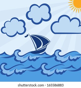 Abstract postcard with clouds and waves 