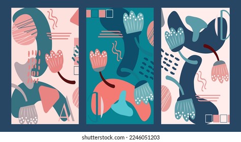 Abstract postcard collection, hand drawn texture. Modern graphic design for banner, poster, card, invitation, cover, brochure, flyer.