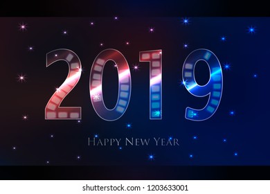 Abstract postcard. Happy New Year.2019. Vector.Silver textures.
