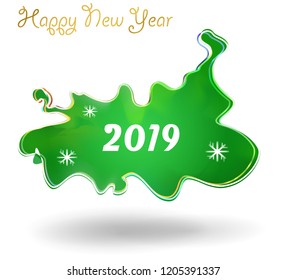Abstract postcard. Happy New Year.2019. Vector.Green textures.
