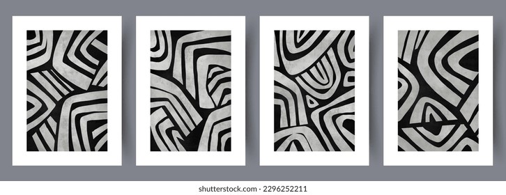 Abstract postcard minimalistic pattern wall art print. Contemporary decorative background with pattern. Set, bundle. Printable minimal abstract postcard poster. Wall artwork for interior design.