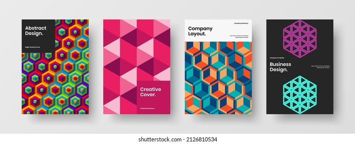 Abstract poster A4 design vector illustration set. Creative mosaic pattern handbill layout bundle.