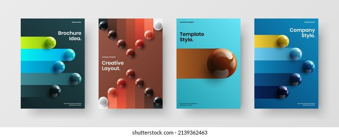 Abstract poster A4 design vector template composition. Fresh realistic balls leaflet layout collection.