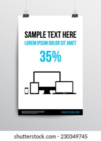 Abstract poster advertising devices, computer, mobile / phone, tablet, laptop. Clean and modern style for business design, vector eps 10 