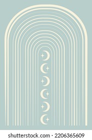 Abstraktes Poster mit Bogen, Mond und Stern in boho-Stil-Illustration.