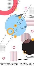Abstract poster background decorated with colorful geometric shapes. Colored Graphic design elements can be used for Banner, Wallpaper, brochures, leaflets, print, publications, book cover