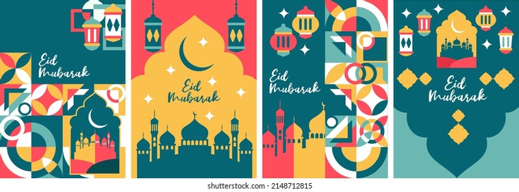 Abstract poster and background of Happy Eid Mubarak. Book cover Islamic vector template