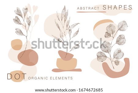 Abstract poster background minimal shapes, half tone leaves dot design elements, leaf. Vector Art print, terracota shapes. Creative digital illustration for minimalism, hipster, scandinavian design