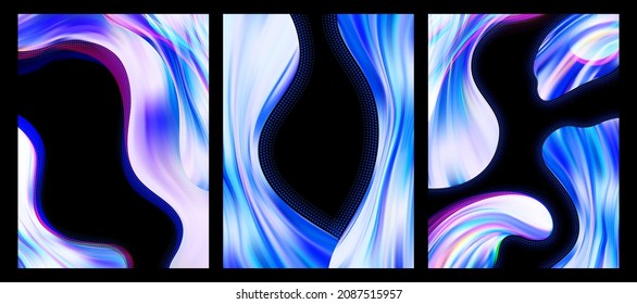 Abstract poster backgrounds. Colorful waves, abstract gradient shapes with free black space. Gradients flow frames vector set