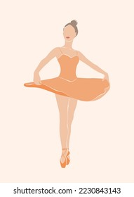 Abstract poster with ballerina in tutu and pointe shoes. Modern ballet dancer vector drawing in pastel colors. 