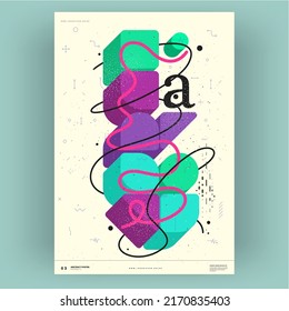 Afiche abstracto. Cartel. Ilustraciones de moda vectorial de formas geométricas. Diseños de estilo Memphis y Bauhaus. La pintura moderna para el interior.