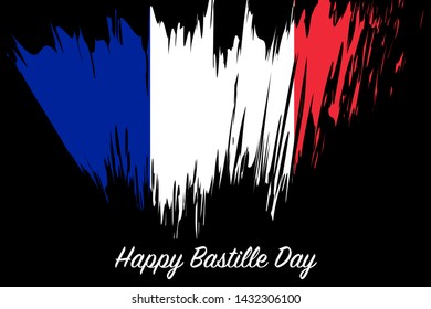 Abstract poster for Bastille day in France, 14th july. Blue, white and red drawing flag with sign. Happy Bastille day