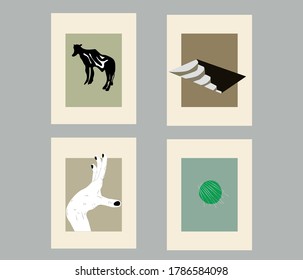 Abstract poster with bauhaus. Modern web banner background. Sale banner template design.cow, hand, steps, earth, paintings of modern art. sets