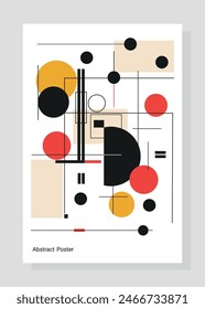 Abstract poster in the Bauhaus style using geometric shapes, including circles and lines, arranged in a balanced composition.