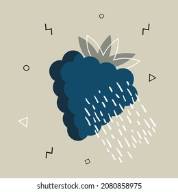 Abstract poster with blackberry. Contemporary art. Abstract elements, fruits and berry for social networks, cards, prints. Memphis style blackberry. Vector illustration