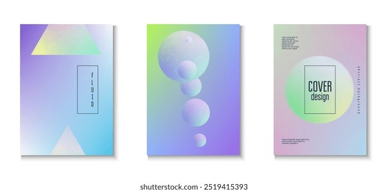 Abstract Poster. Blue Grain 3d Set. Fluorescent Sphere Illustration. Elegant Placard. Memphis Elements. Minimal Shape. Grainy Holographic Design. Purple Abstract Poster