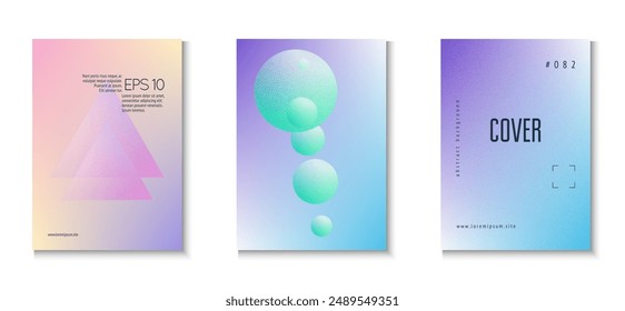 Abstract Poster. Blue Grainy 3d Set. Creative Placard. Texture Holographic Design. Minimal Background. Aesthetic Galaxy Template. Memphis Banner. Pink Abstract Poster