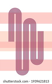 Abstraktes Plakat mit Boho-Bögen und Streifen, in warmen Herbstfarben. Innenwand-Poster. Pfirsichbogen in minimalistischem Stil. Einfaches minimalistisches Banner, für die Innenausstattung, trendig, modern.