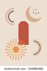 Abstract poster. Boho contemporary background bohemian aesthetic, mid century minimalist wall decor. Vector illustration