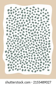 Abstract poster in boho modern style flat. Contemporary postcard on beige background with green blob and drop. Vector illustration on greeting card