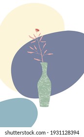 
abstract poster. branches and leaves in vase. abstract silhouette of vases and plants. stock vector image.