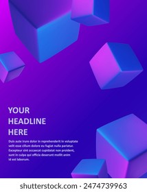 Abstract poster, brochure, flyer design background with blue and purple cubes